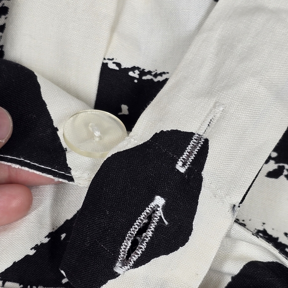 WHIT B&W Abstract Print Midi Dress XS Linen Silk Tie Waist Tulip Skirt BeachBoho - Picture 7 of 14